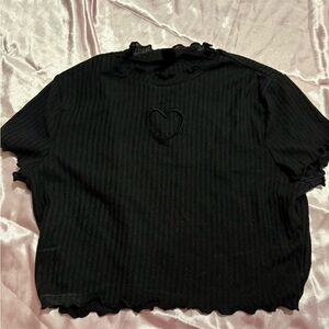 Black Ruffled Heart cut out crop Top